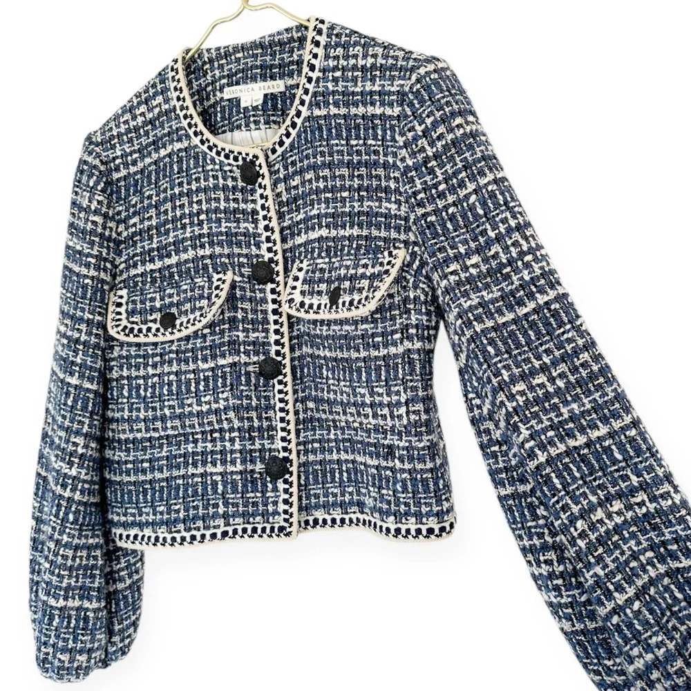 Veronica Beard • Brim Blue Tweed Cropped Jacket - Picture 8 of 16